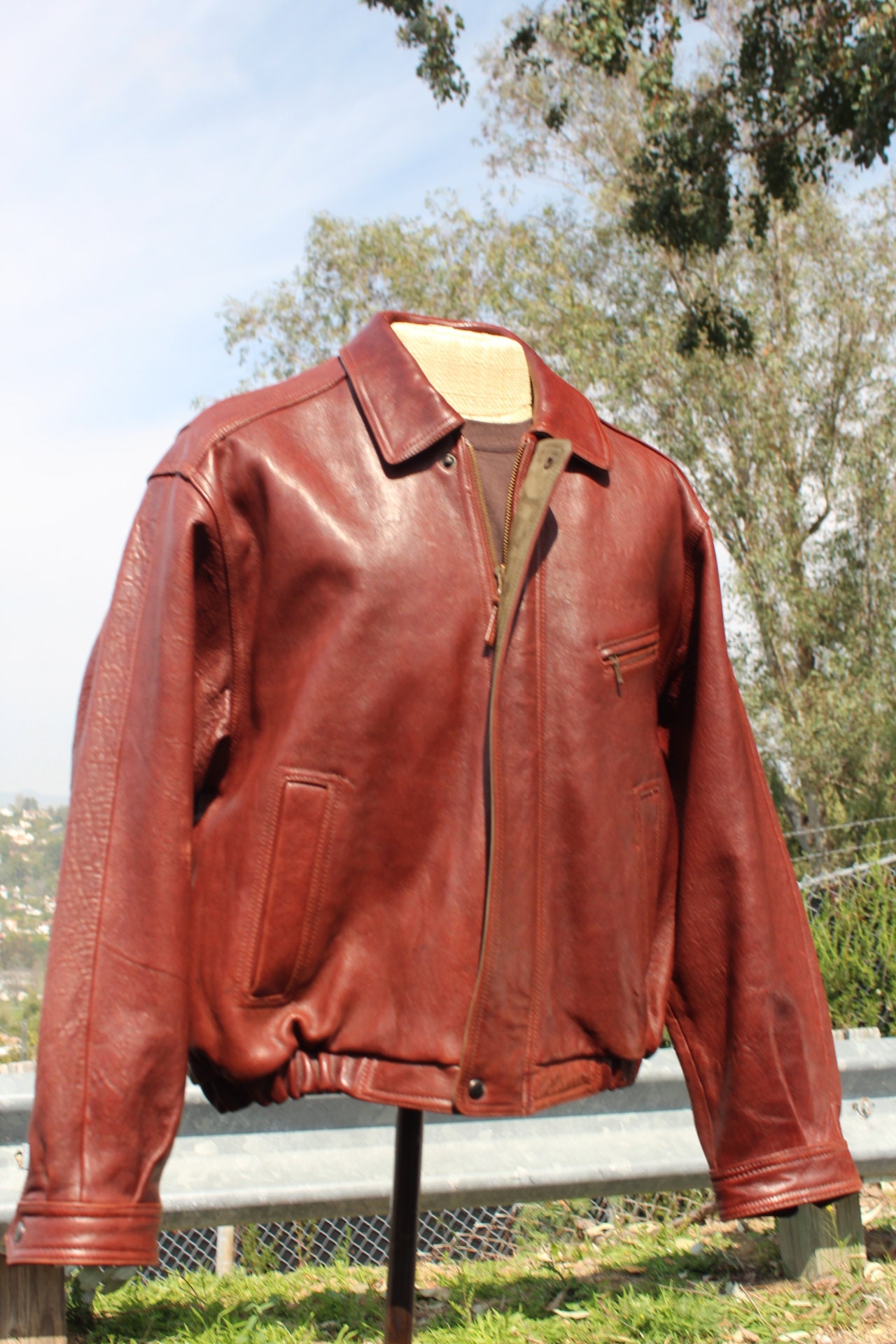 80s Reddish Brown Leather Bomber Jacket Medium (vintage / 80s