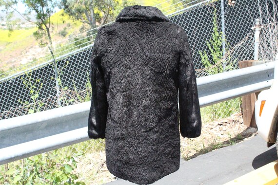 Black Faux Fur Coat w Shiny Arms (Vintage / 80s) - image 5