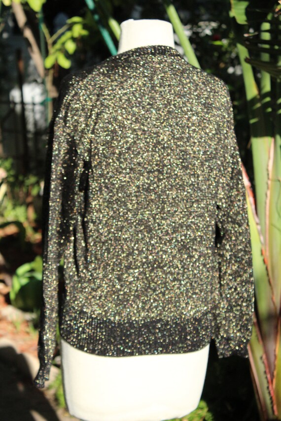 Black / Gold Shiny Wool Vintage Cardigan (Vintage… - image 4