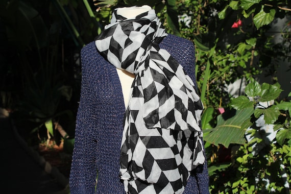 Black / White Chevron Lightweight Wide Scarf (Vin… - image 1