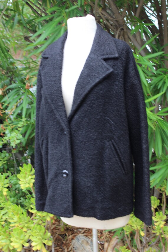 60s Black Vintage Wool Blend Jacket Large (Vintag… - image 3
