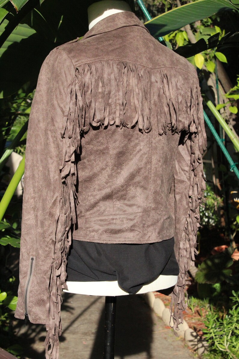 Fringe Chocolate Brown Faux Suede Motorcycle Jacket Vintage / 80s image 5