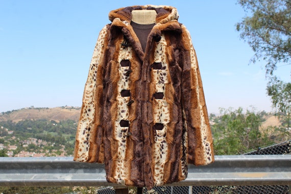 80s Faux Fur Cheetah Reversible Jacket w Toggles … - image 1
