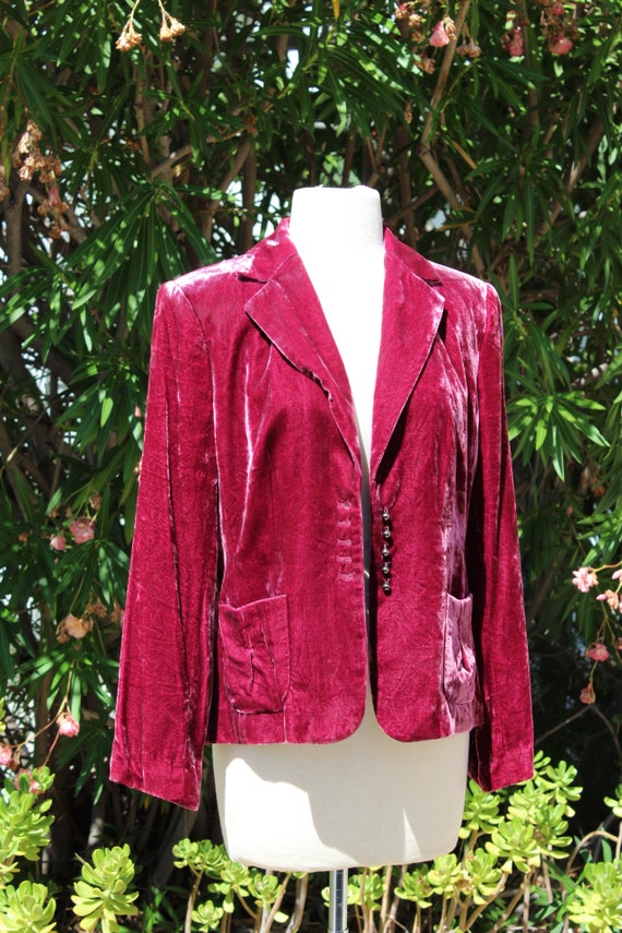 Red Burgundy Velvet Blazer Women's 6 (Vintage / 8… - image 2