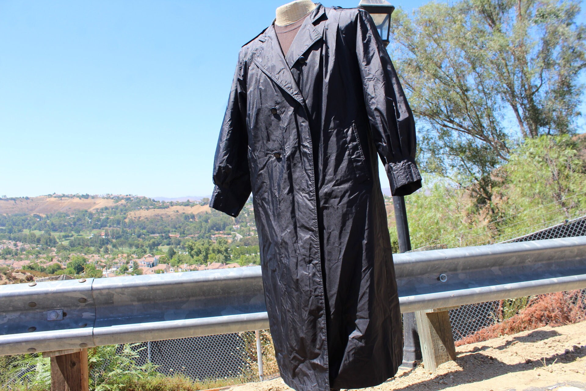 80s Black Lord and Taylor Double Breasted Rain Coat 16 vintage