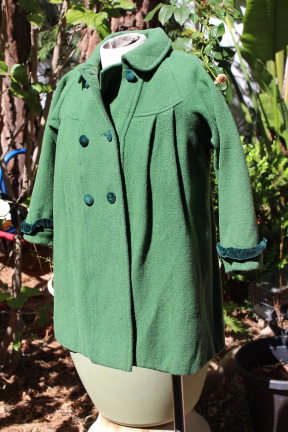 Vintage 50s Green Wool Kids Jacket 6 (Vintage / T… - image 5
