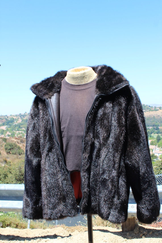 80s Black Faux Fur Womens Medium Made in USA (Vin… - image 2