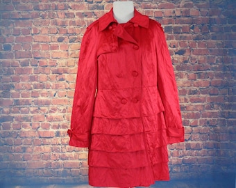 Red Shiny Ruffle Double Breasted Overcoat (Vintage / 80s)