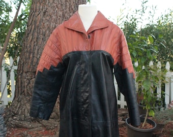 Vintage 60s Black / Red Long Leather Coat (Vintage / 60s / Suburban Heritage)