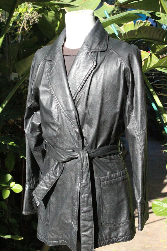 Vintage Black Wilsons Leather Belt Coat (Vintage … - image 3
