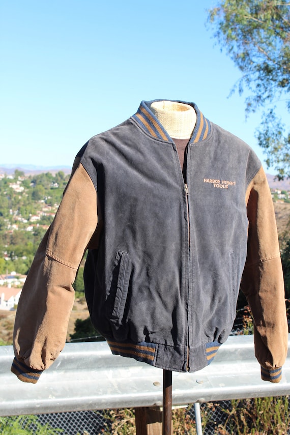 Unique Blue / Gold Suede Leather Bomber XL (vintage / 80s / Harbor