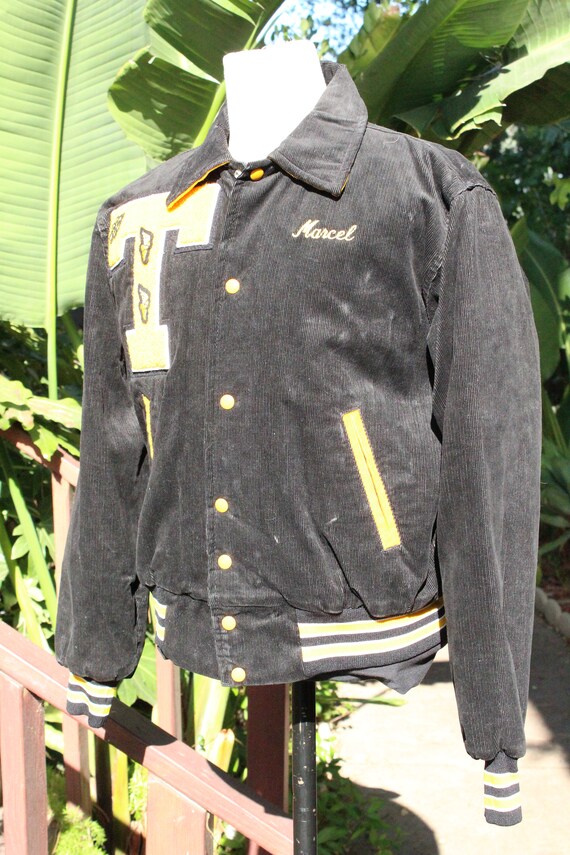 50s Black Corduroy Lettermans Jacket Tatnall (Vin… - image 3