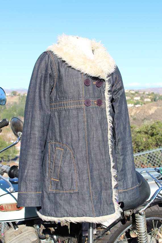 Kids Flying Ace Blue Denim Jacket w/ Faux Fur Tri… - image 8