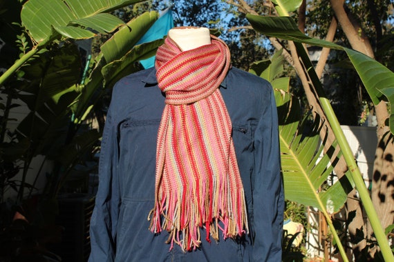 Pink Red Multi Colored Scarf (Vintage / 80s) - image 1
