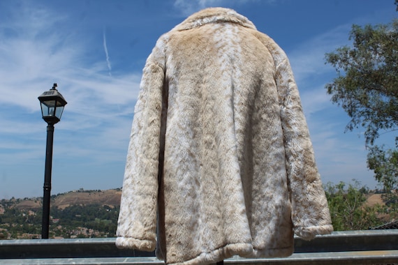 80s Reversible White Faux Fur / Tan Overcoat w Po… - image 2