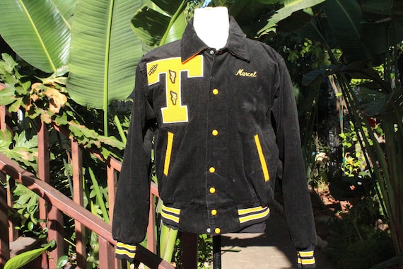 50s Black Corduroy Lettermans Jacket Tatnall (Vin… - image 1