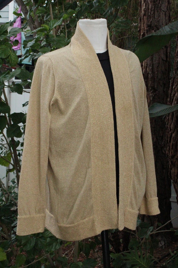 Metallic Gold Long Open Sweater (Vintage / 80s) - image 2