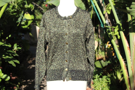 Black / Gold Shiny Wool Vintage Cardigan (Vintage… - image 1
