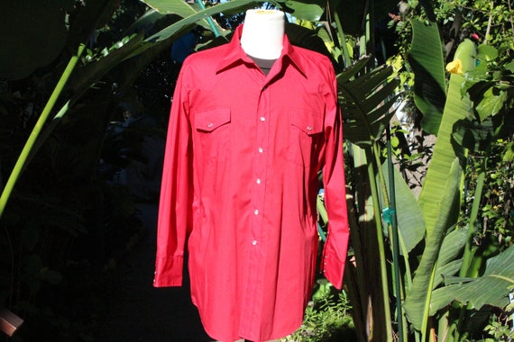 Vintage 60s Chili Red Western Cowboy Shirt NOS Ma… - image 1