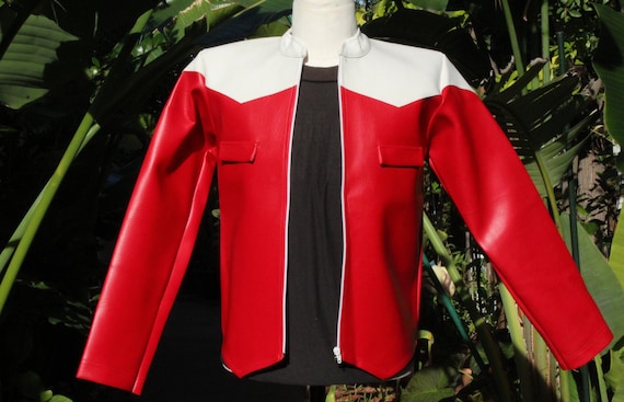 Mod Red White Pleather Vegan Motorcycle Jacket (Vi