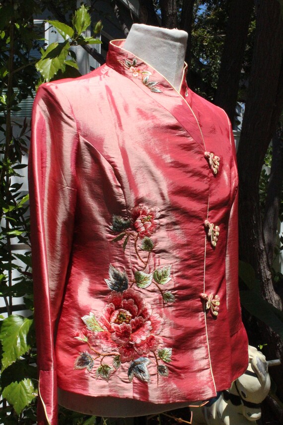 Pink Shiny Flower Cheongsam Jacket (Vintage / 80s) - image 2