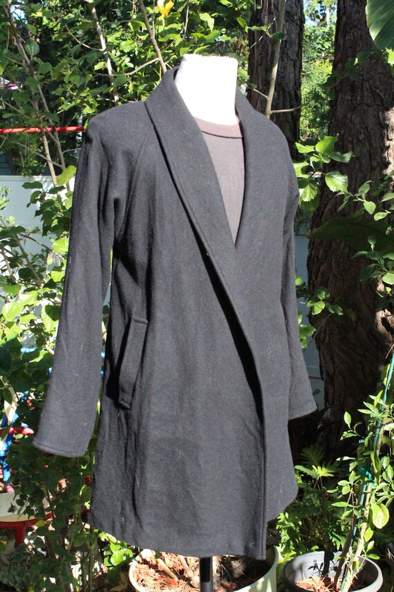 Vintage 80s Dumas Black Wool Open Trench Coat Mad… - image 2