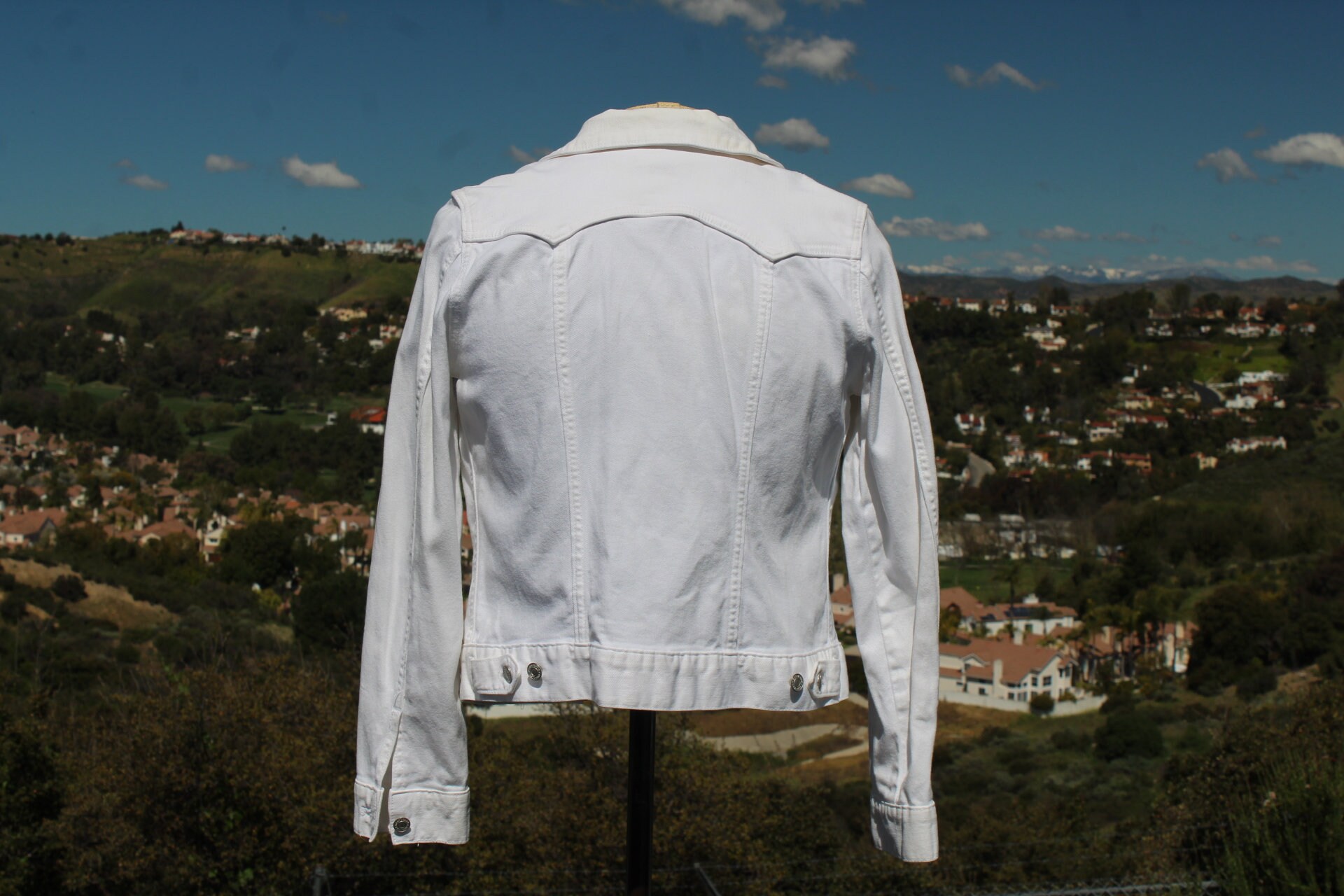 Vintage White Stretch Denim Trucker Jacket Western Cut Medium 