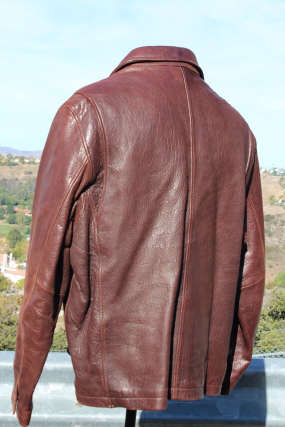 Vintage Dark Brown Leather Bomber Jacket XL (Vint… - image 6