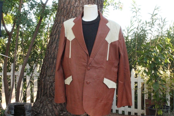 Vintage Western Brown / White Leather Blazer w Han