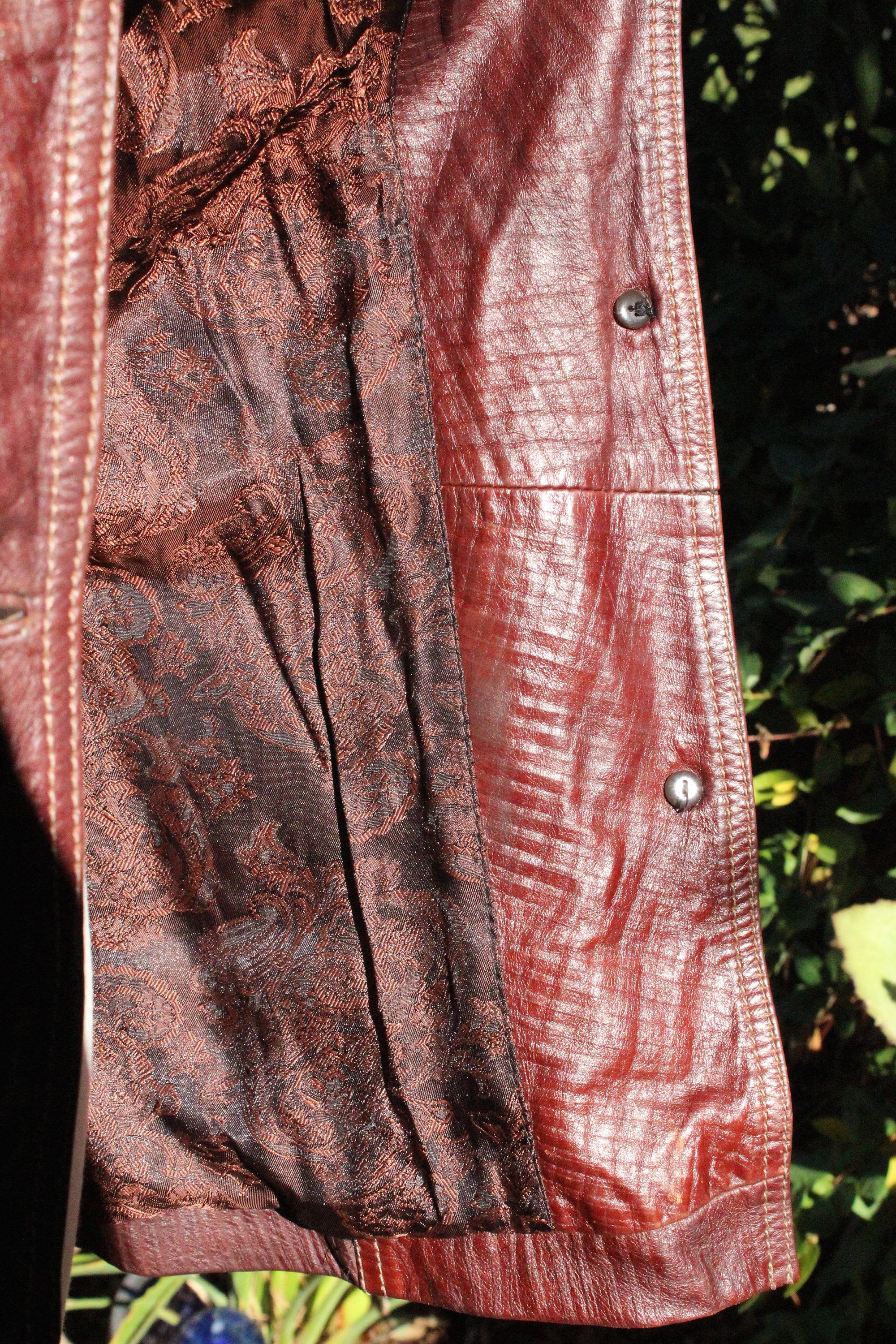RARE Vtg 70s Dolce & Gabbana Brown Leather Coat W Unique Buttons