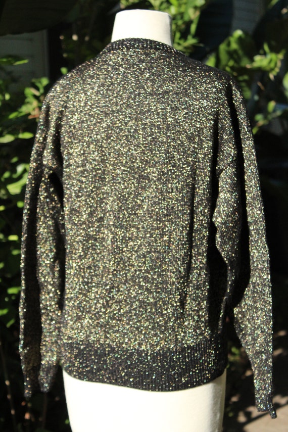 Black / Gold Shiny Wool Vintage Cardigan (Vintage… - image 6