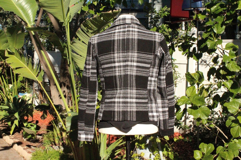 Vintage 80s Black Grey Stripped Wool Blend Motorcycle Jacket