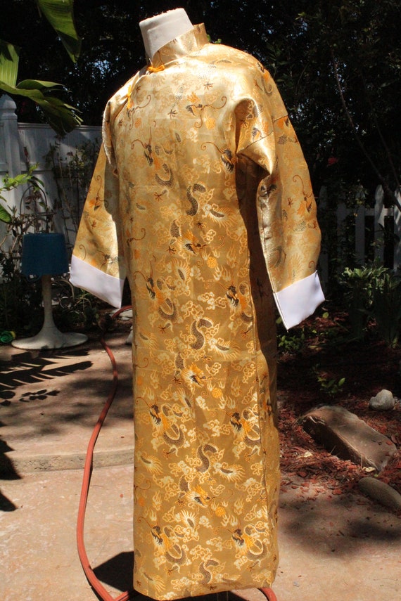 Golden Dragon Shiny Changshen Kimono Robe (Vintag… - image 3