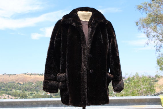 Vintage 50s Black Faux Fur Coat Mincara 8 (Vintag… - image 1