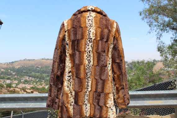 80s Faux Fur Cheetah Reversible Jacket w Toggles … - image 3