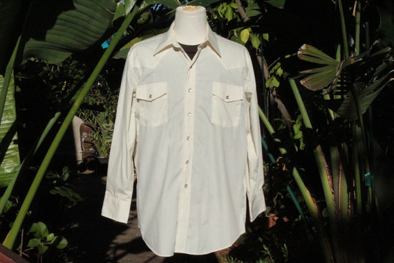 Vintage 60s Western Shirt Offwhite Eggshell Malco… - image 1