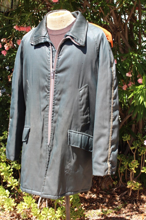 Unique 60s Dark Green Nylon Work Jacket Zip Hood … - image 3