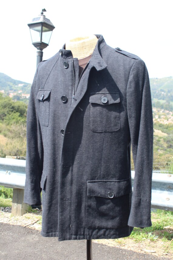 Vintage Black Wool Luxury Field Jacket Overcoat X… - image 3