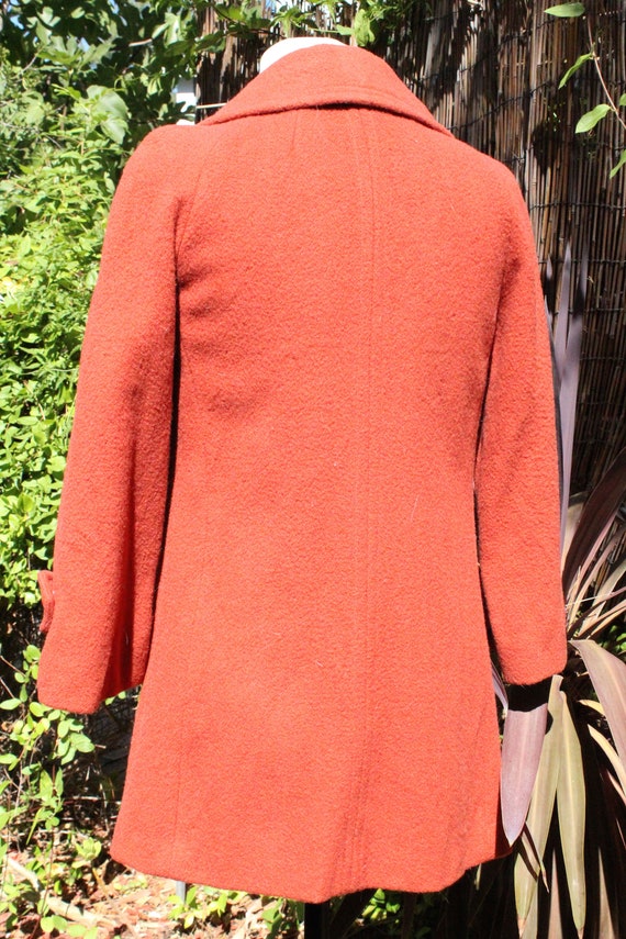 60s Pink Salmon Wool Double Breasted Trench Coat … - image 5