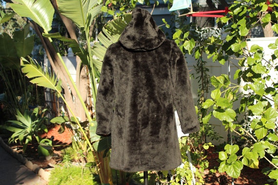 70s Black Faux Fur Hooded Coat w Reversible Brown… - image 5