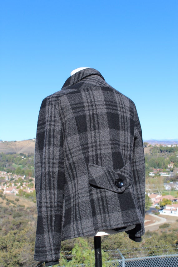 80s Black Grey Plaid Wool Peacoat (Vintage / 80s) - image 4