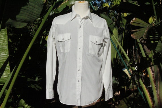 Vintage 60s White Western Cowboy Shirt NOS Malco … - image 1