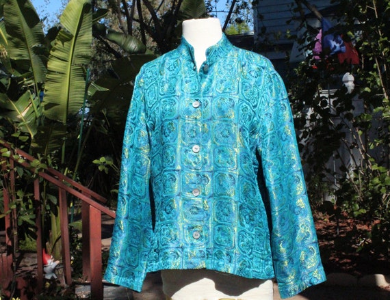 Blue Silk Traditional Kimono w/ Shell Buttons (Vi… - image 1