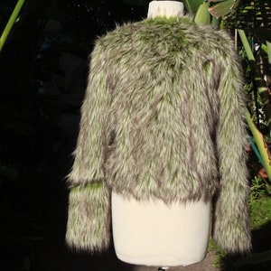 RARE Vintage Green Faux Fur Jacket w Beaded Closure Vintage / 80s image 5