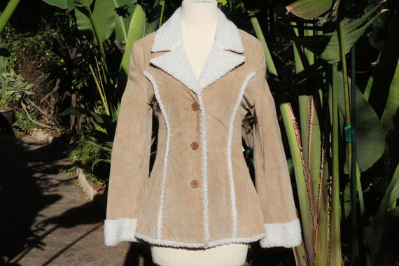 Vintage Catalani Tan Suede Jacket w White Shearli… - image 1