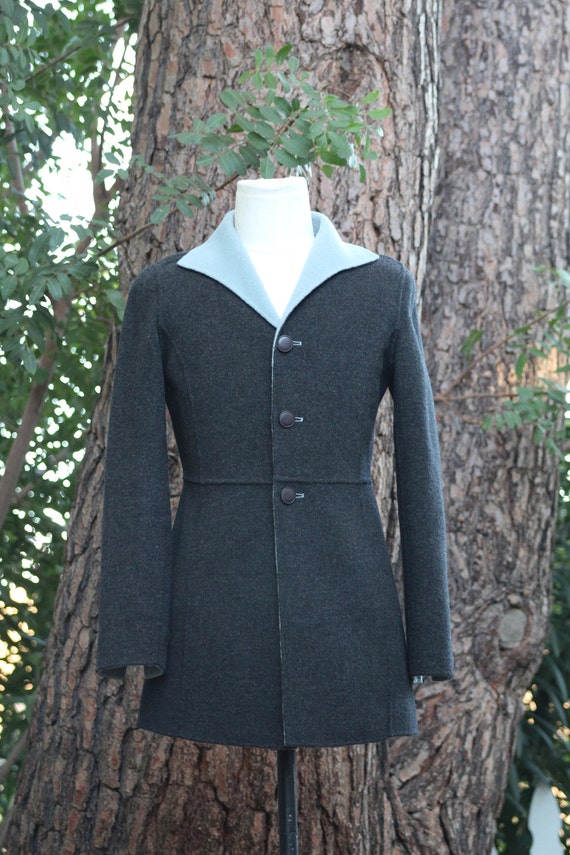 Vintage Grey Wool Jacket with Blue Interior (Vint… - image 1