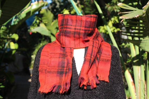 Classic Red / Purple / Black Plaid Scarf (Vintage… - image 1