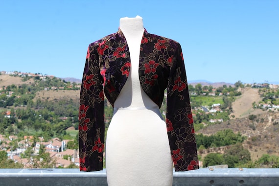 Vintage Black Velvet Bolero W Red and Purple Flower Accents Small vintage 80s Etsy Canada