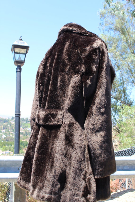 70s Brown Faux Fur Double Breasted Womens Coat 8 … - image 8