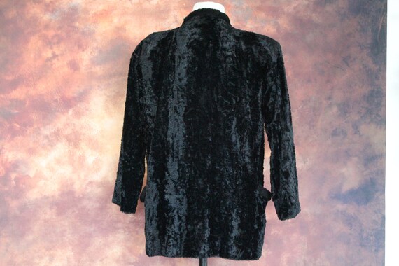 50s Black Faux Fur Silk Opera Coat w Hook (Vintag… - image 7
